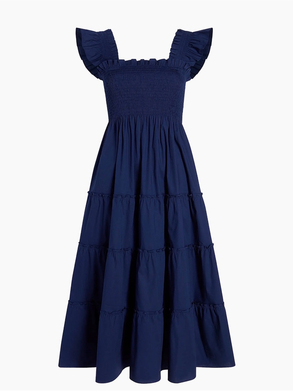 Hill House Midnight Navy Ruffle Strap Midi Dress
